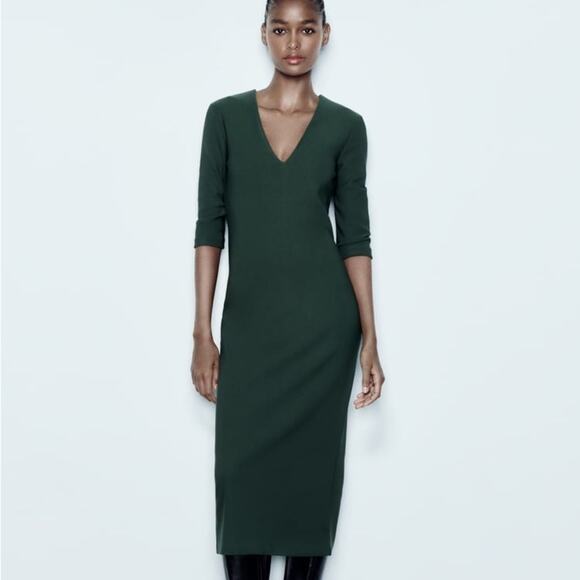 ZARA CREPE MIDI DRESS - Picture 1 of 8